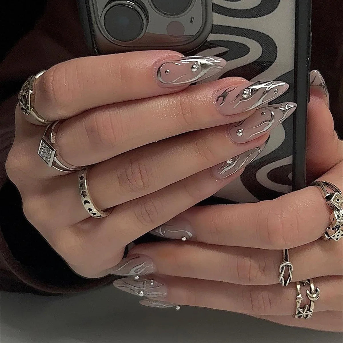 Medium Acrylic Almond Fake Nails – Removable Press-On, French Style, Europe/USA Design