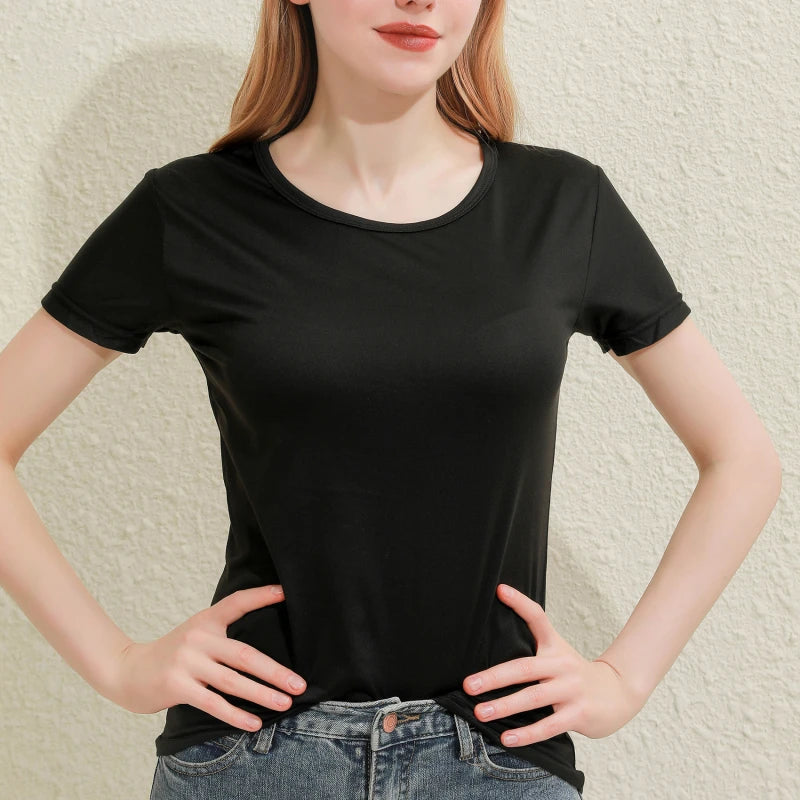 Women’s Summer Short Sleeve Round Neck T-Shirt – Casual Solid Color Top