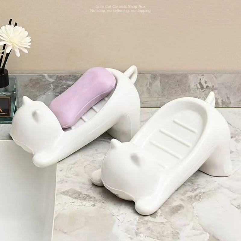 Cat-Themed Plastic Soap Dish – Cute Bathroom & Toilet Accessory
