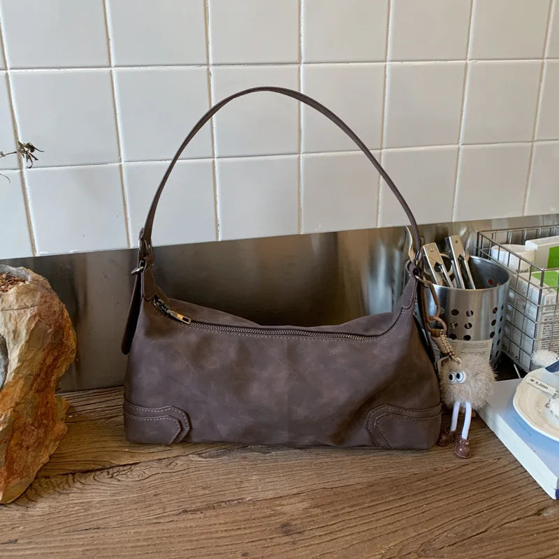 Trendy Suede Leather Underarm Bag – Retro Motorcycle Style for Women