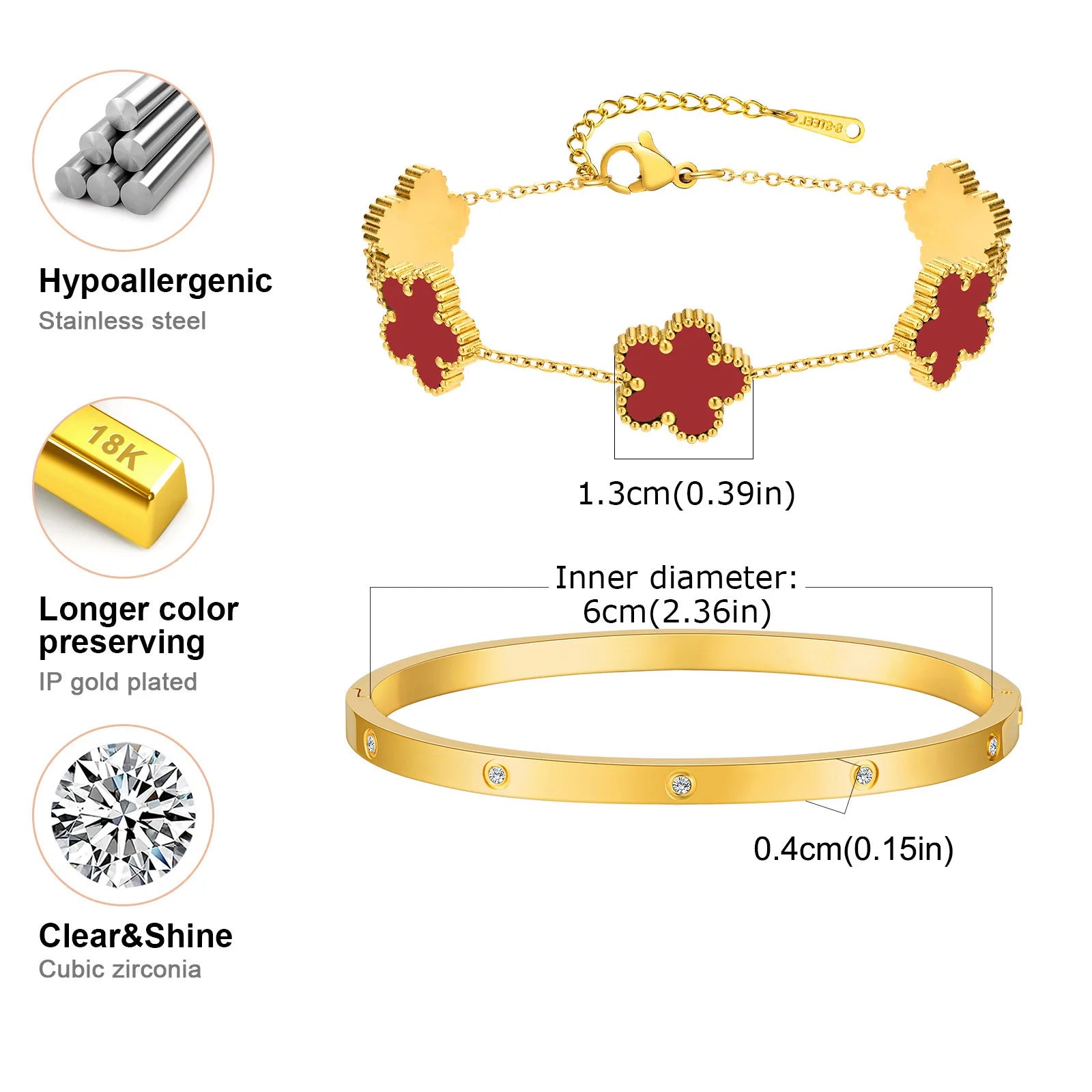 13mm Clover Stainless Steel Bracelet Set – Women’s Gift