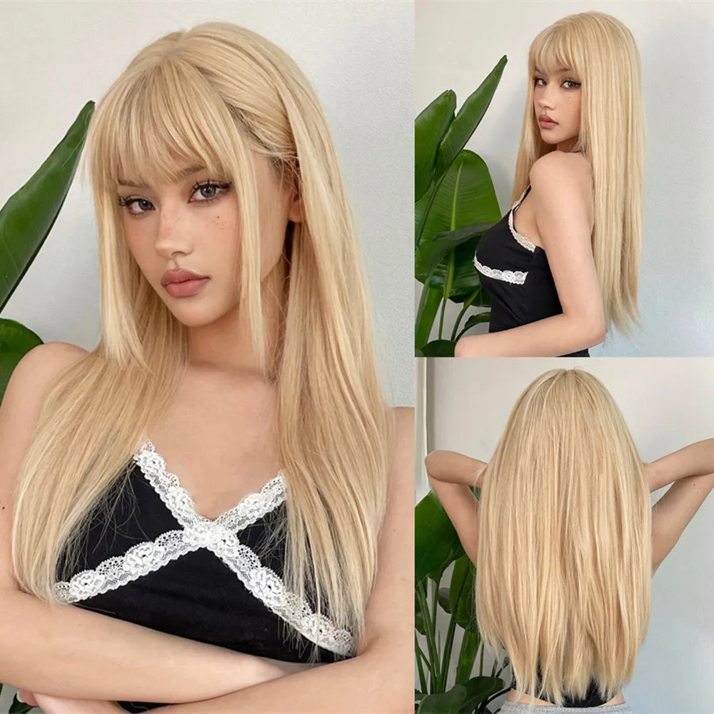 EASIHAIR Long Black Wig – Silky Straight, Bangs, Cosplay/Party, Heat-Resistant