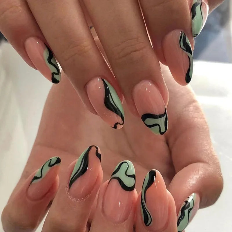 Medium Acrylic Almond Fake Nails – Removable Press-On, French Style, Europe/USA Design