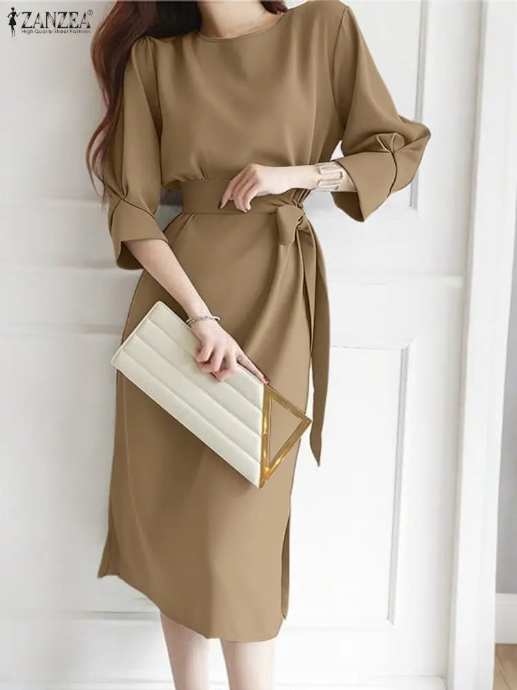 ZANZEA Women’s Autumn Belted Midi Dress