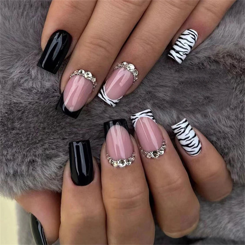 24pcs Wine Red Glitter Gradient Press-On Nails