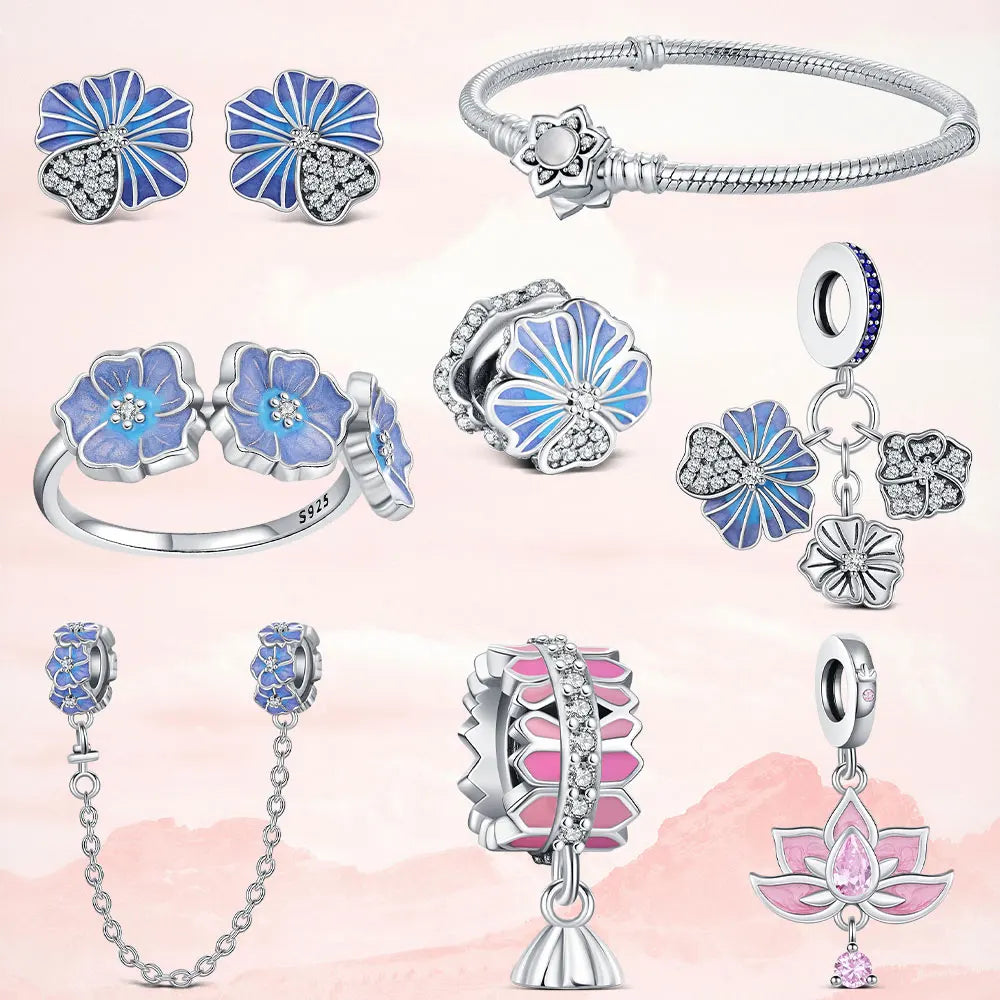 925 Sterling Silver Lotus Charm Pendant – Women’s DIY Bracelet