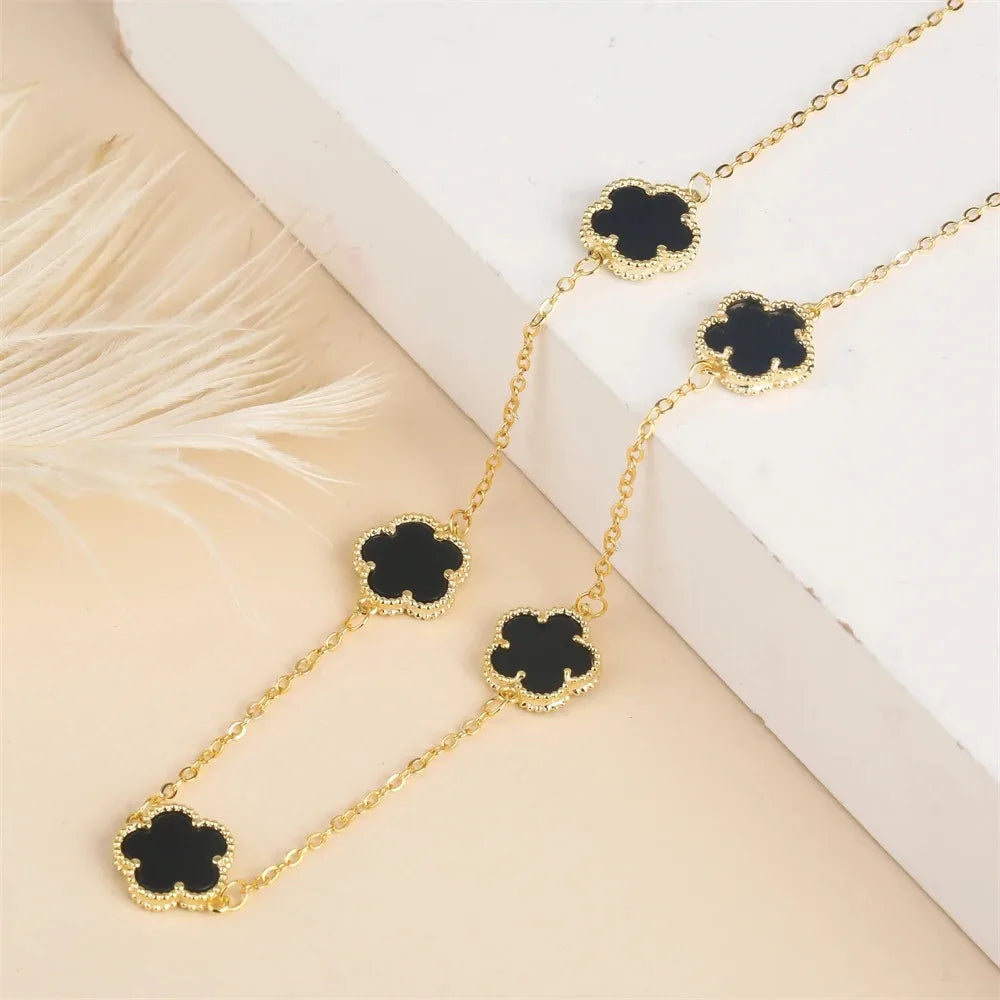 Five-Leaf Flower Jewelry Set – Bracelet & Necklace for Women