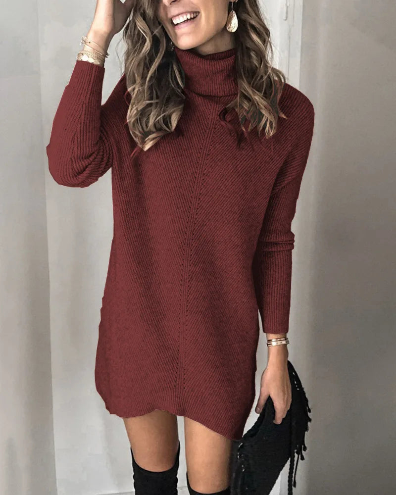 Autumn Knitted Hollow Pullover Sweater Dress for Women