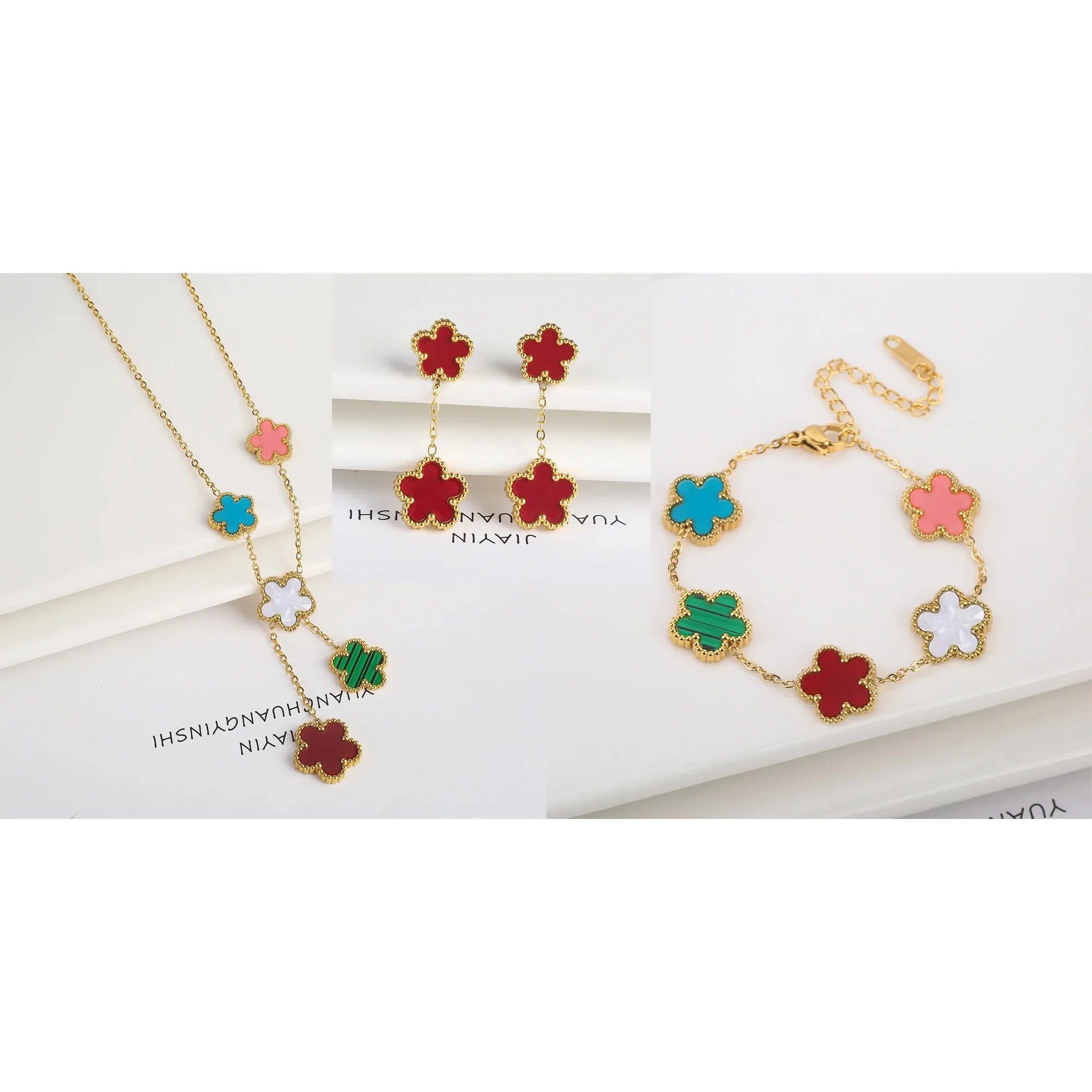 Clover Five-Leaf Stainless Steel Jewelry Set for Women