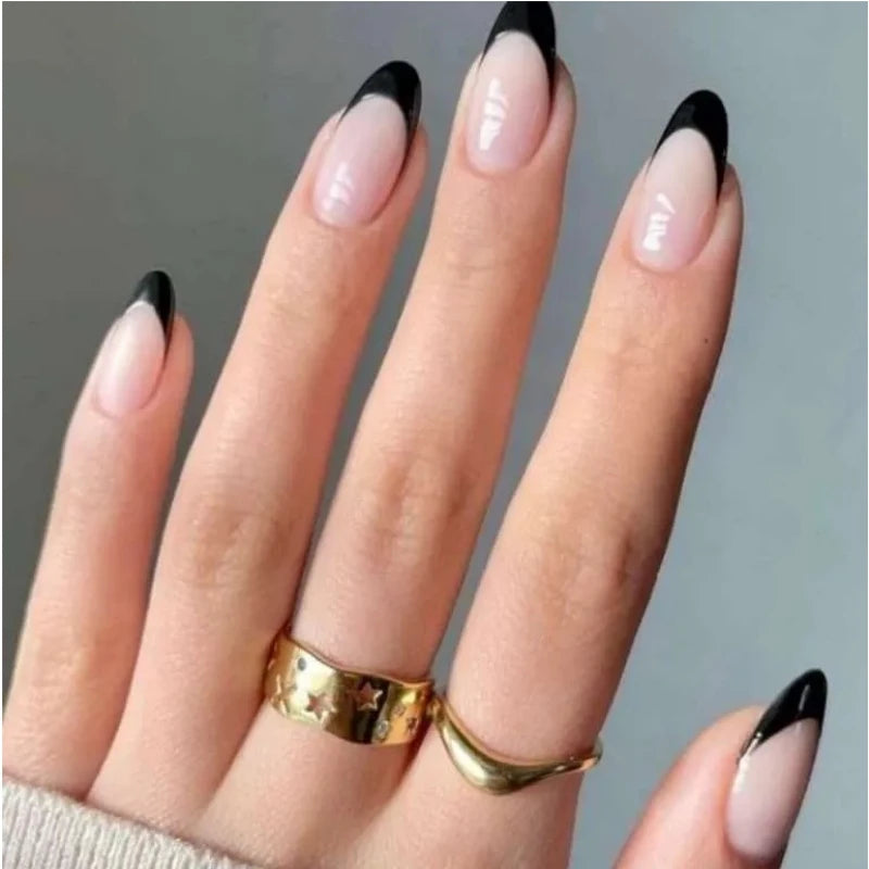 Medium Acrylic Almond Fake Nails – Removable Press-On, French Style, Europe/USA Design