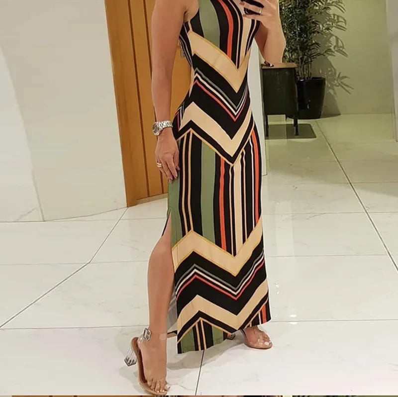 Striped Side-Slit Maxi Dress
