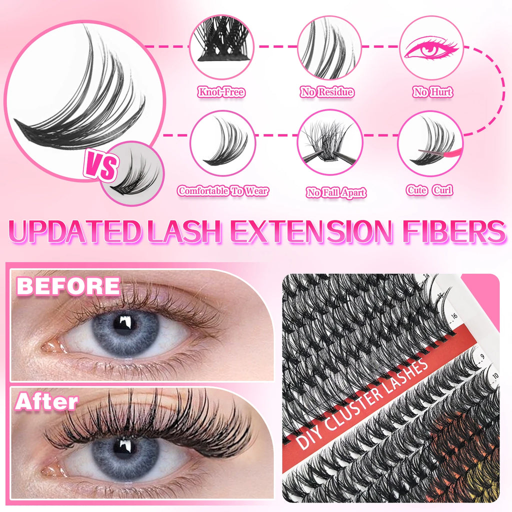 Cluster Lashes Kit – 320/600/790PCS, Mixed Lengths, Daily & Party Use