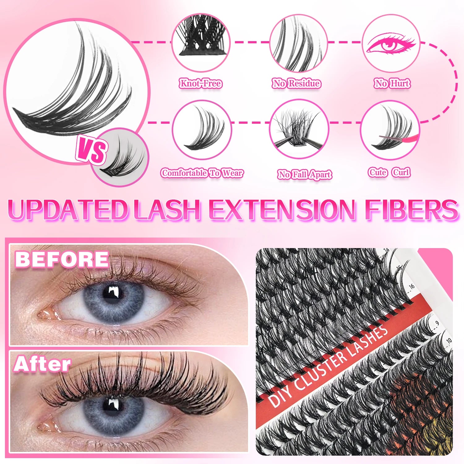 Cluster Lashes Kit – 320/600/790PCS, Mixed Lengths, Daily & Party Use