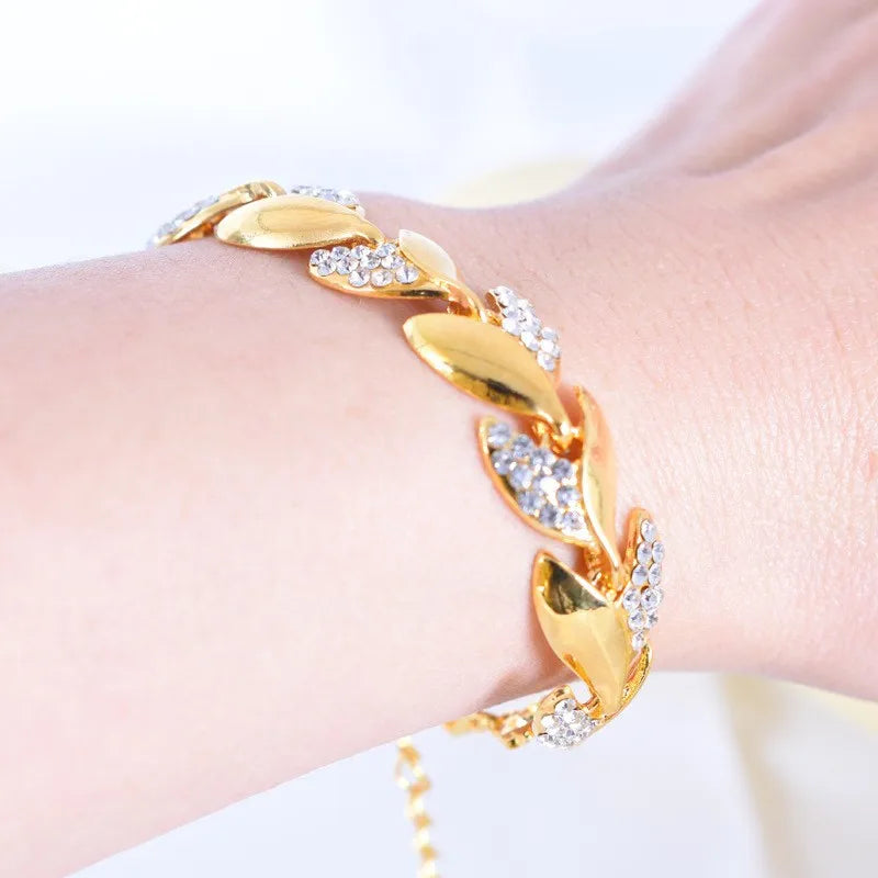 Feuille Dorée – Hip Hop Leaf Crystal Bracelet