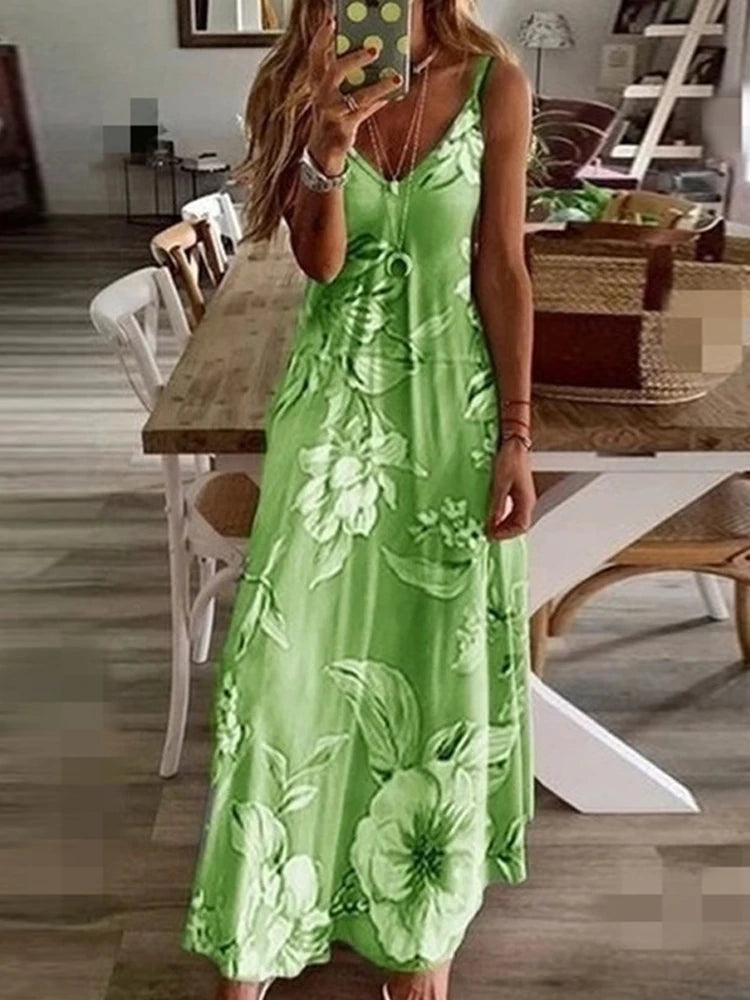 Summer Women’s Green Slim Fit V-Neck Dress