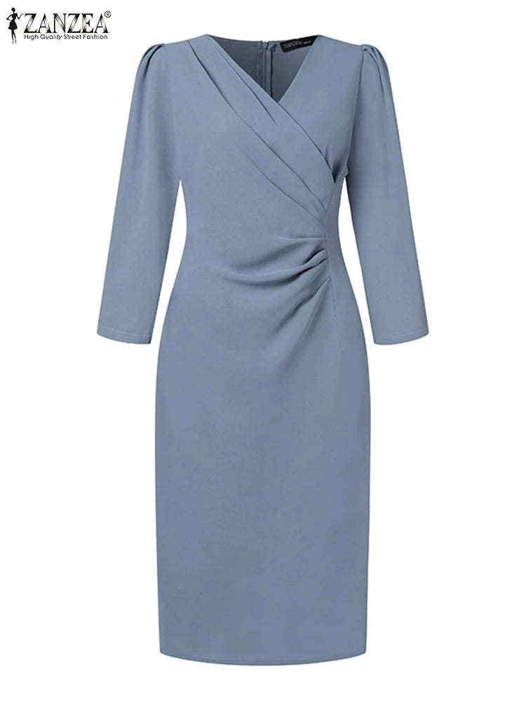 ZANZEA Women's Summer Bodycon Dress – V-Neck Knee-Length