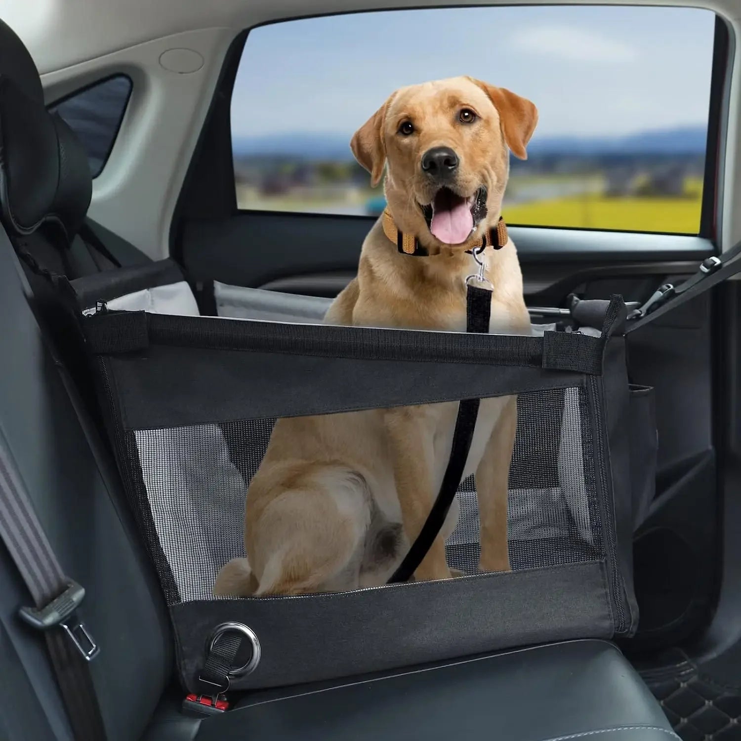 Portable Dog Car Seat – Foldable Travel Bed, Waterproof, Safety Mesh, for Puppies & Cats