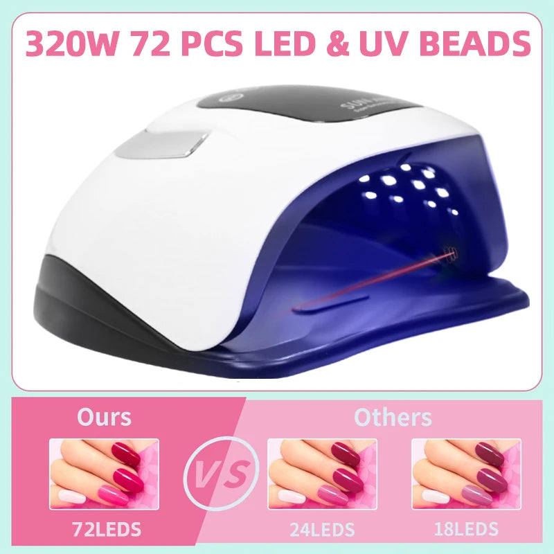 320W Professional Nail Lamp – 72 LEDs, UV Gel, LCD Display, Manicure & Salon Use