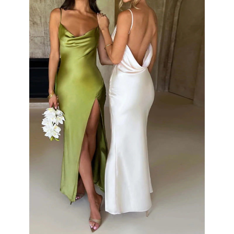 Women’s Summer Backless Split Dress with Suspender