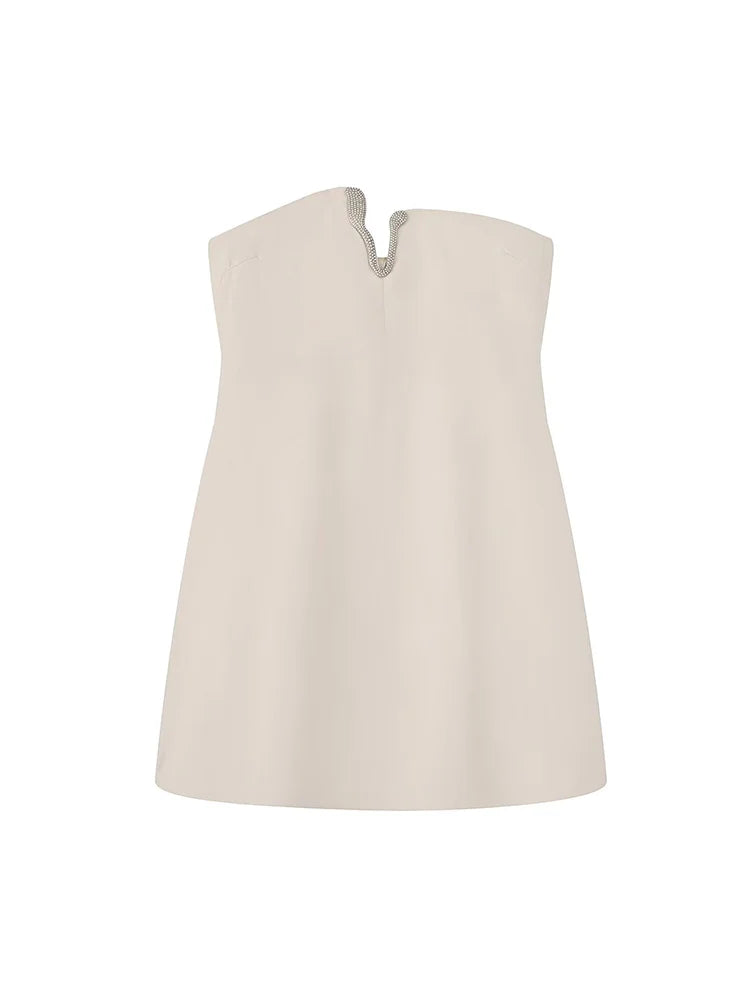 TFMLN Women Strapless Mini Diamond V-Neck Dress