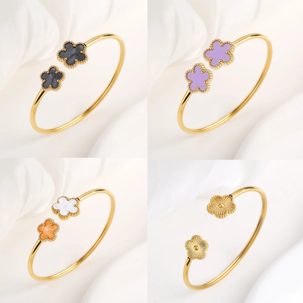 Creative Five-Leaf Flower Open Bangle – Stainless Steel for Women