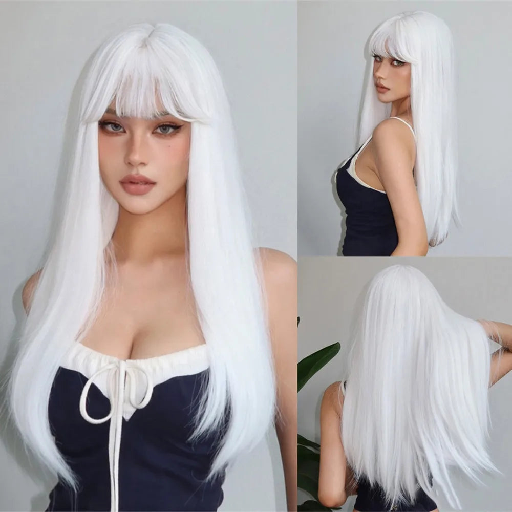 EASIHAIR Long Black Wig – Silky Straight, Bangs, Cosplay/Party, Heat-Resistant