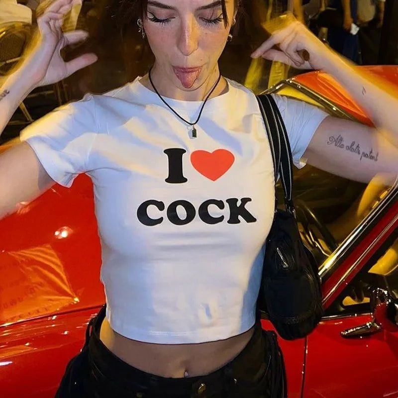 I Love Cock Harajuku Women's Crop T-Shirt – Streetwear Y2K Summer Top