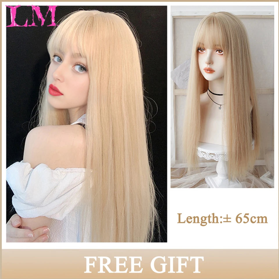 LM Cosplay Wig – 24" Long, Straight Pink, Bangs, Heat-Resistant