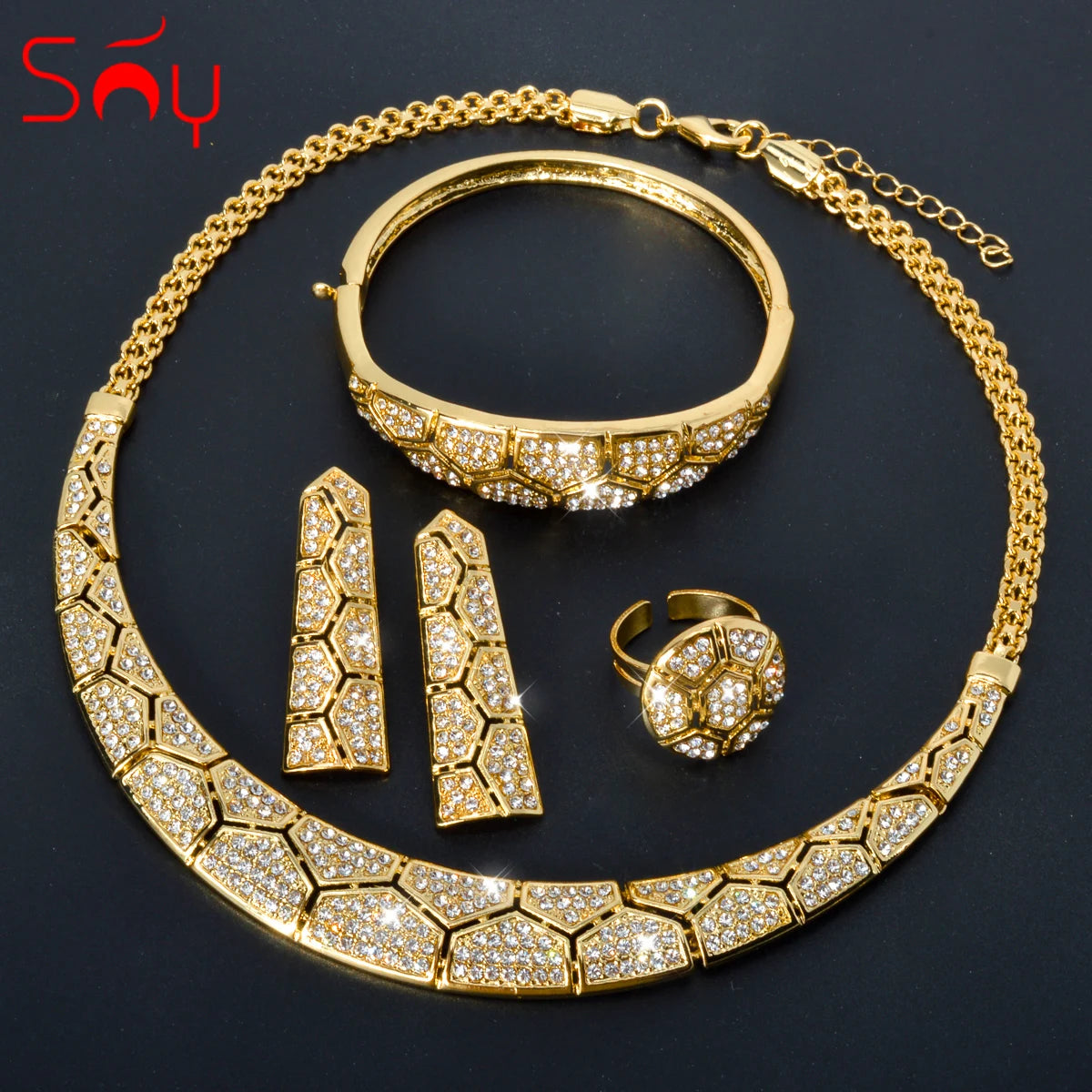 Sunny Jewelry Bridal Set – Gold Plated Earrings, Necklace, Bracelet & Ring