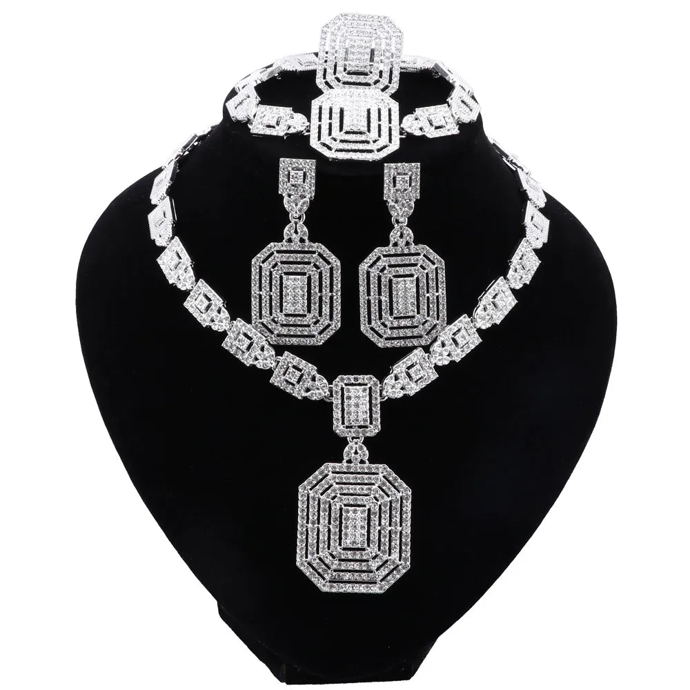 CYNTHIA Silver Plated Jewelry Set – Necklace, Earrings, Bracelet & Ring