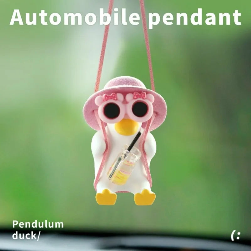 2-Piece Pink Duck Hat Car Mirror Pendant – Swing Decoration for Vehicles
