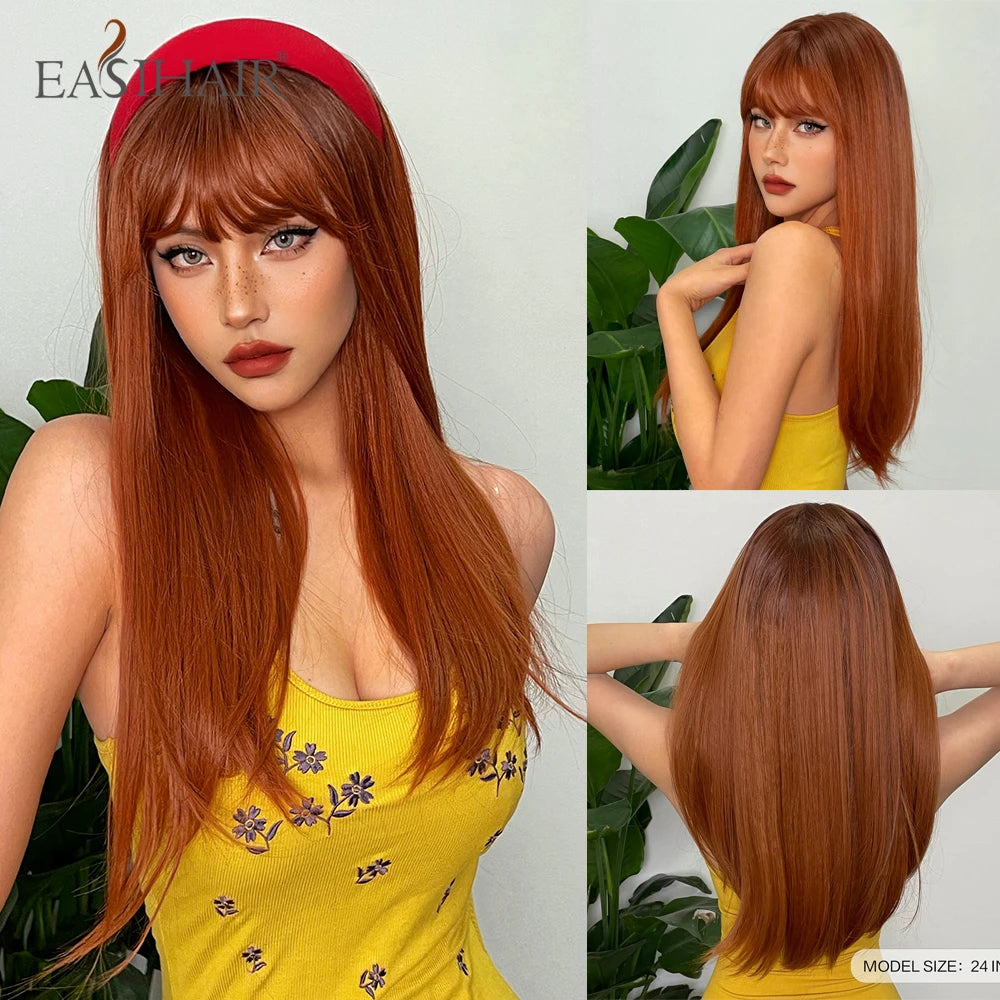 EASIHAIR Long Black Wig – Silky Straight, Bangs, Cosplay/Party, Heat-Resistant