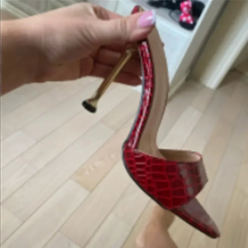 Eilyken Snake Print High Heel Mules – Strappy Pointed Toe Party Sandals for Women
