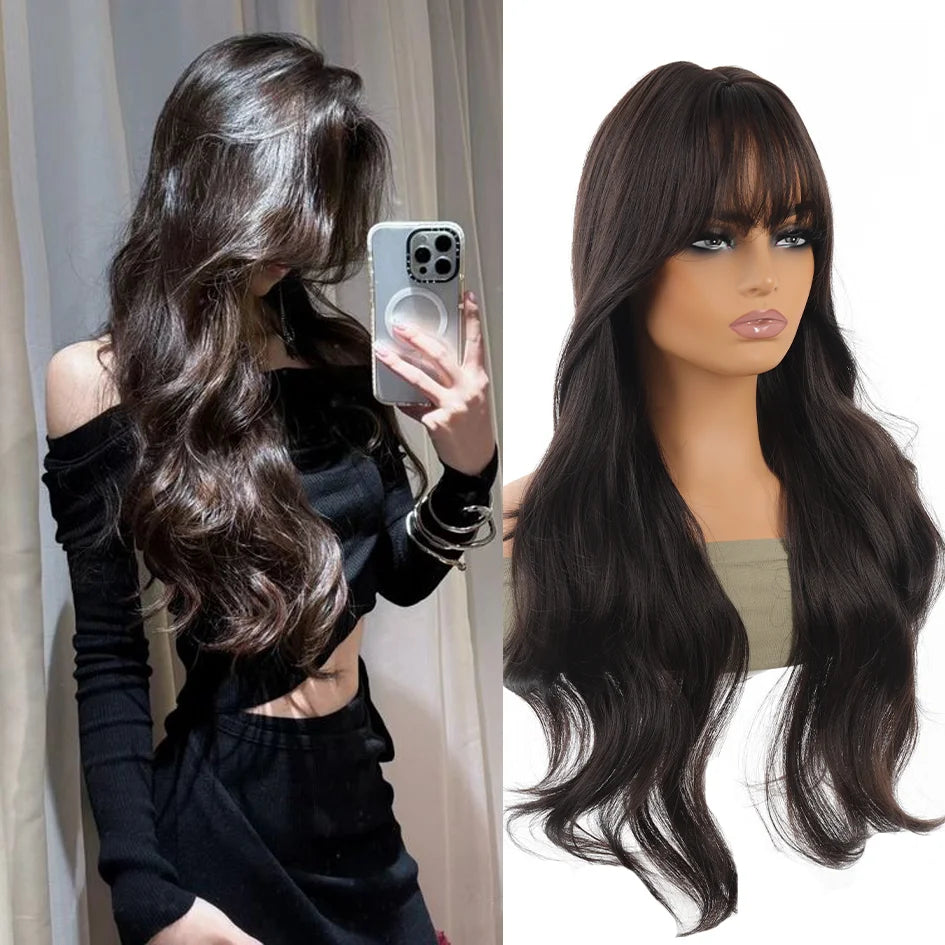 Synthetic Wig – Long Straight & Curly Hair, Bangs, Ponytail, Braids, Halloween/Christmas Gift