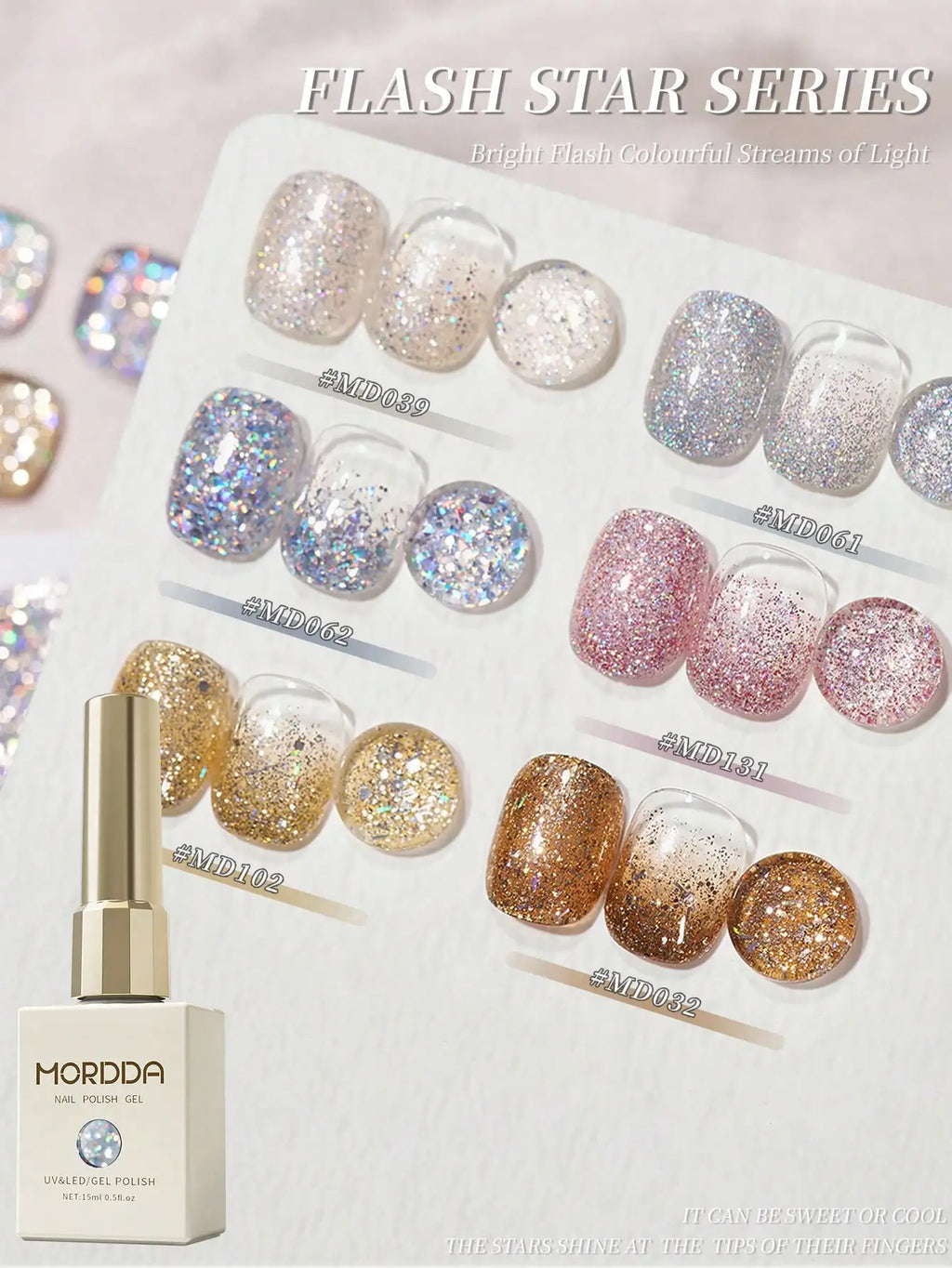 6PCS Holographic Glitter Gel Polish – 15ml, Sparkling, Peelable, UV/LED, DIY Home Use