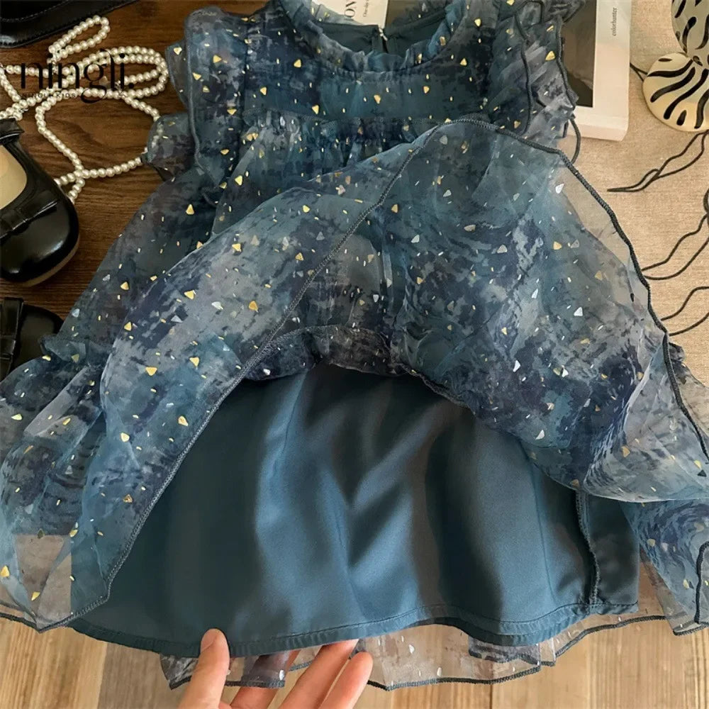 Bear Leader Girls Summer Dress – Sleeveless, Sequins Mesh, Princess Style, Birthday Party Dress