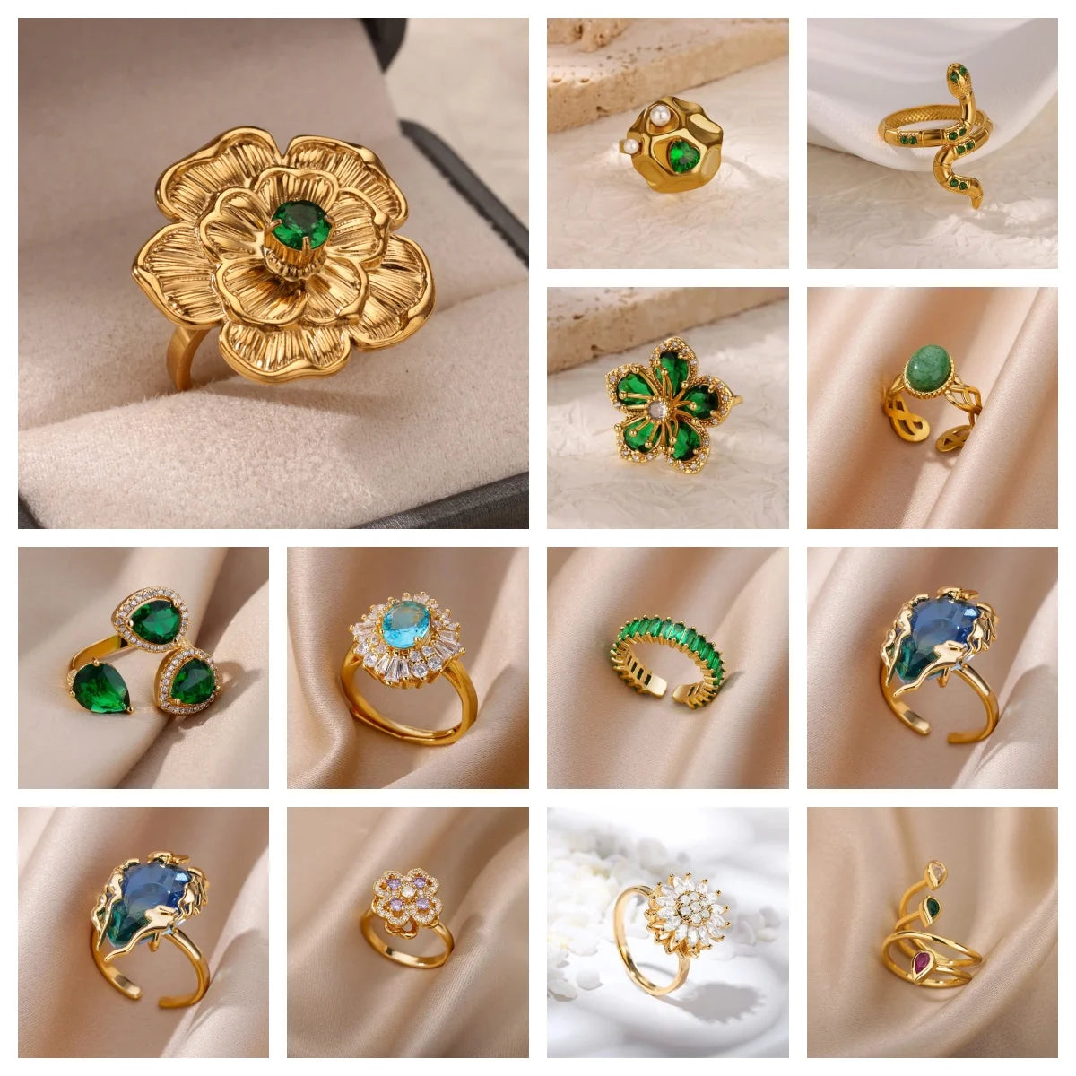 Vintage Geometric Gold Stainless Steel Ring – Women’s Open Finger