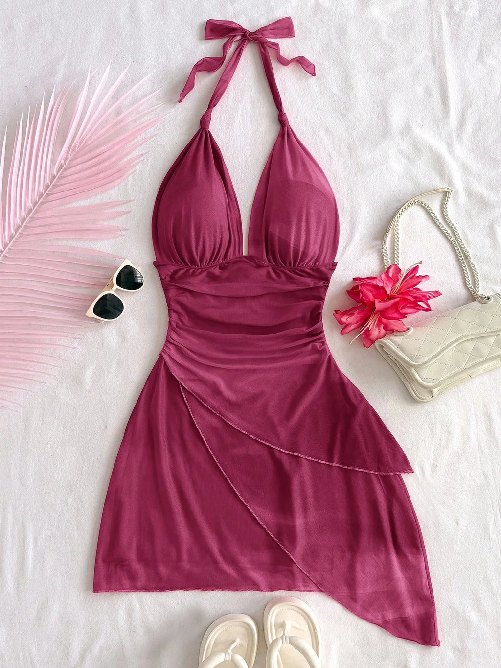 Chiffon Sleeveless Deep V Backless Mini Dress