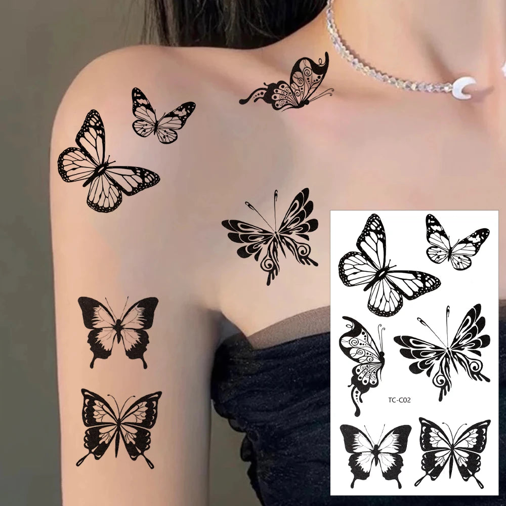 Black Butterfly Temporary Tattoos – 30PCS, 3D, Waterproof, for Arms & Legs