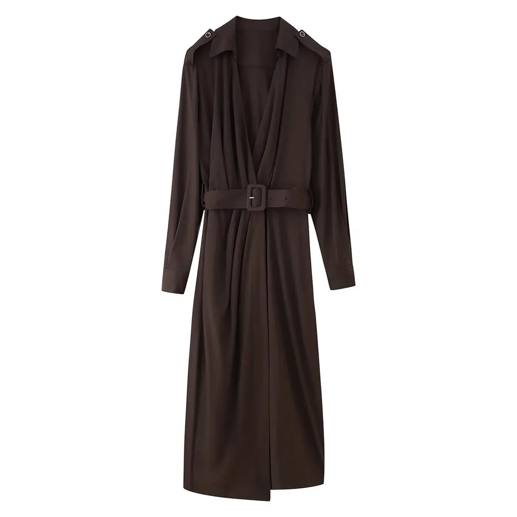 Belted Midi Dress Vintage Long Sleeve