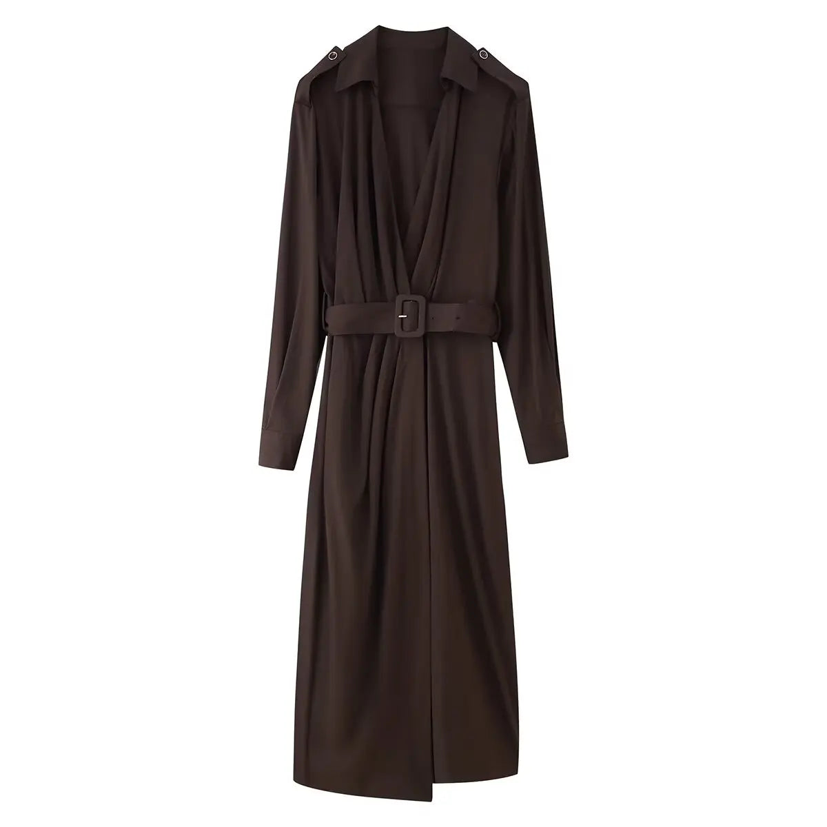 Belted Midi Dress Vintage Long Sleeve