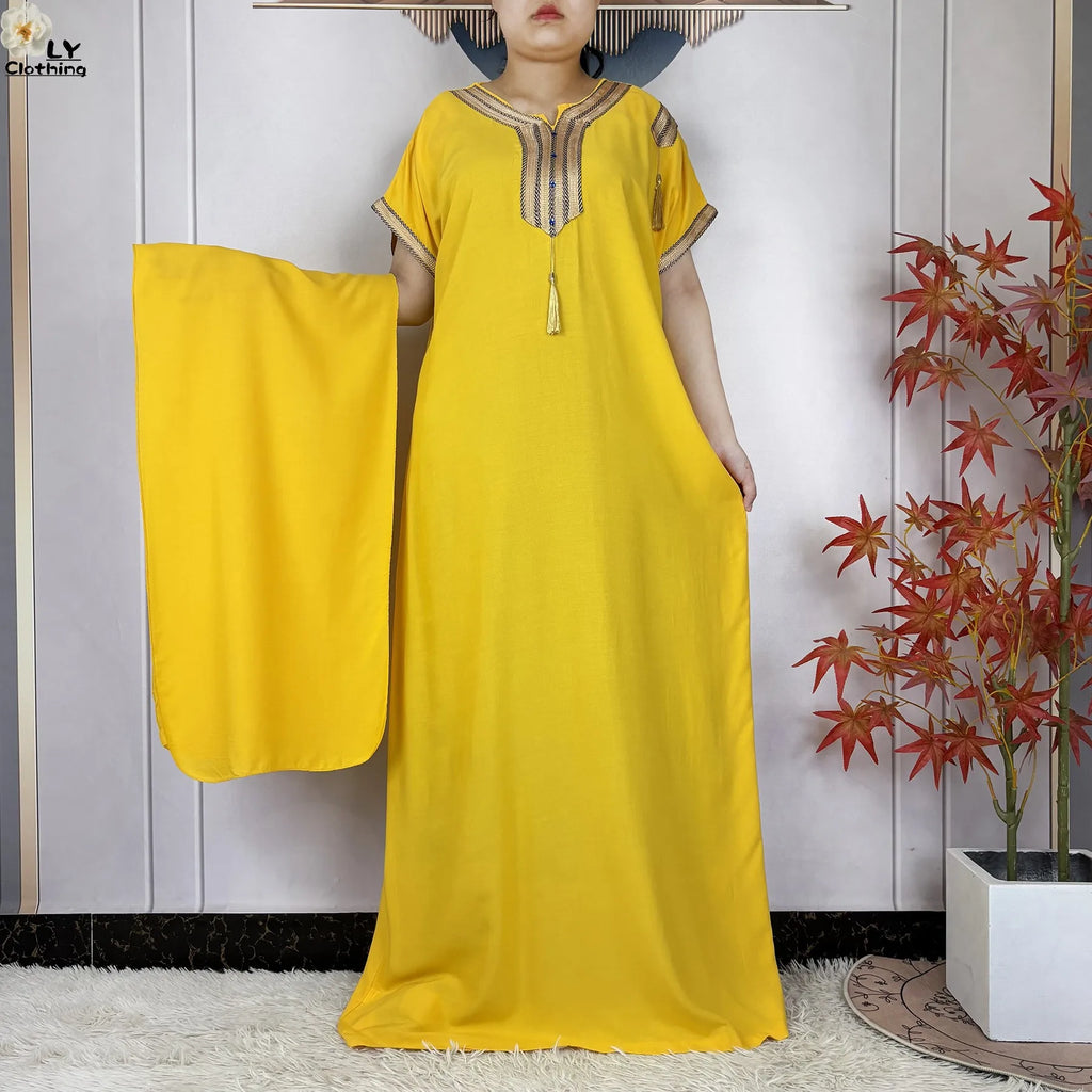 New Muslim Summer Cotton Maxi Dress – Loose Short Sleeve Abaya for Women