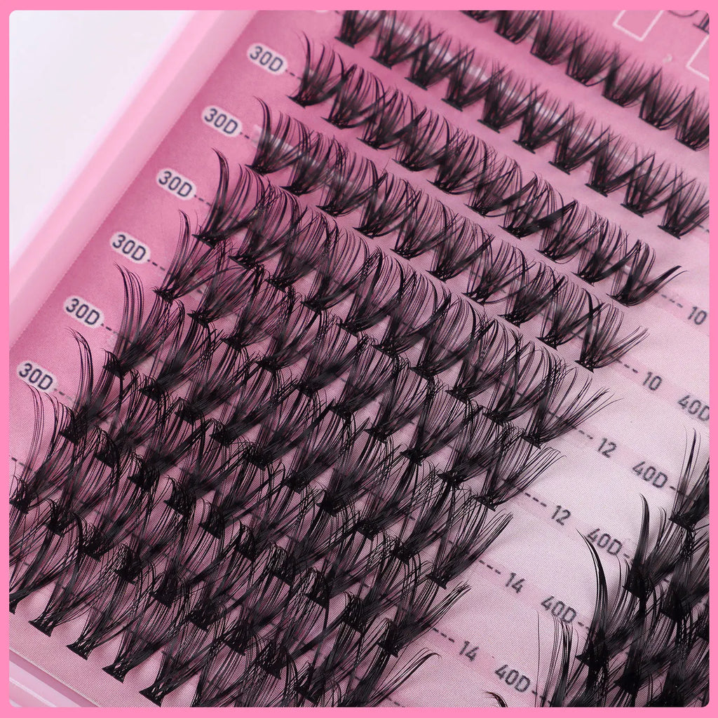 600PCS Eyelash Extensions – Thick Fluffy, 30D/100D, Mixed Length, DIY Cluster Lashes