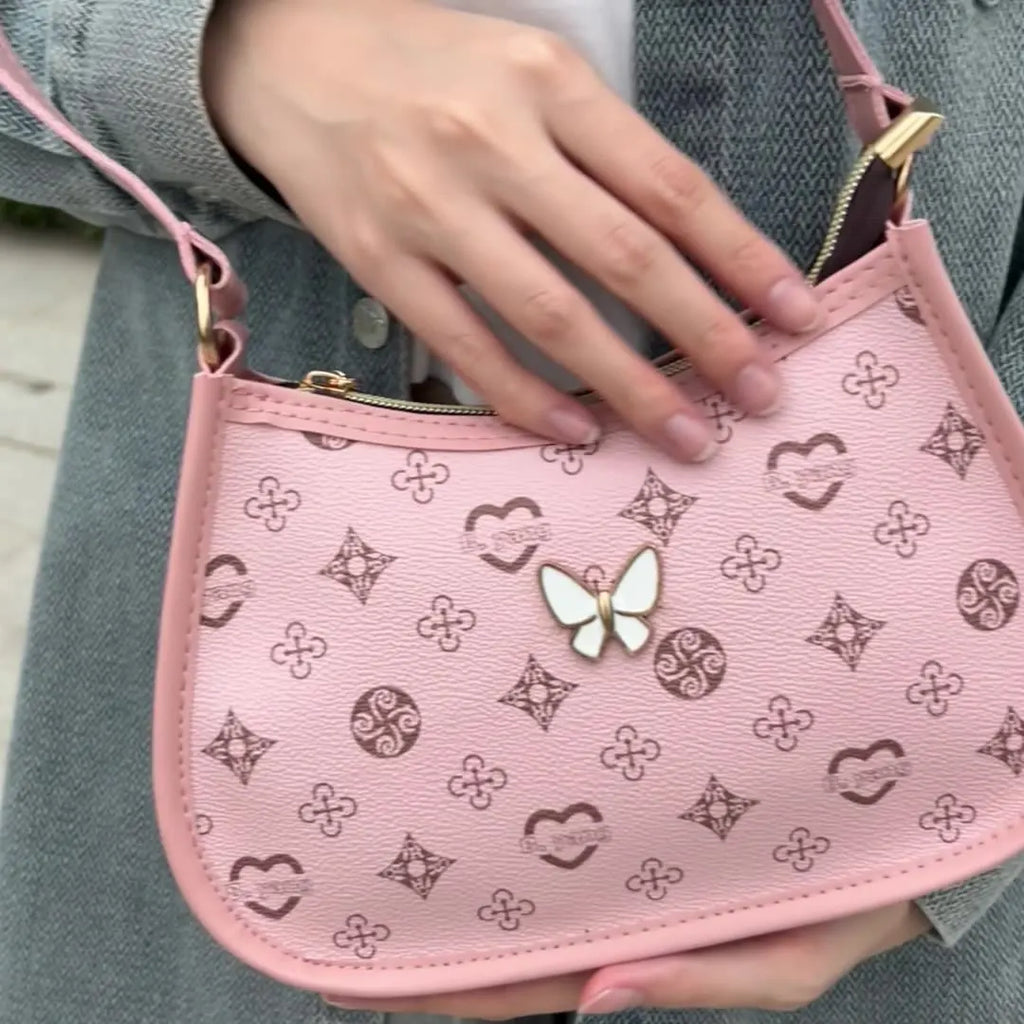 Premium Crescent Shoulder Bag – Butterfly Decor Women’s Handbag
