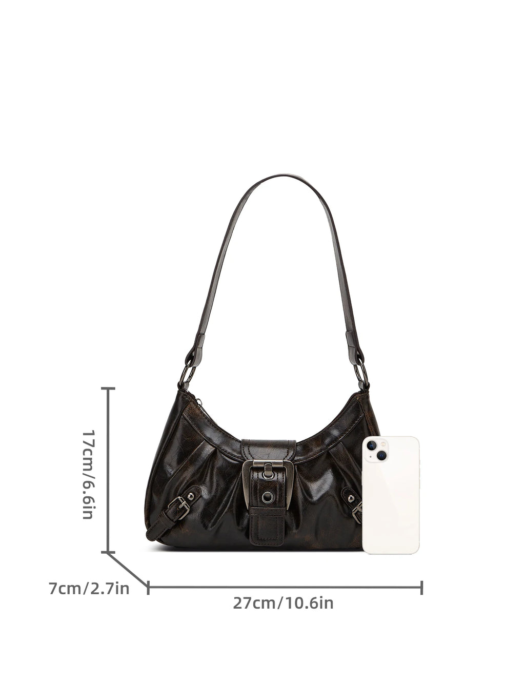 Y2K Retro Pleated Rivet Leather Shoulder Bag for Women