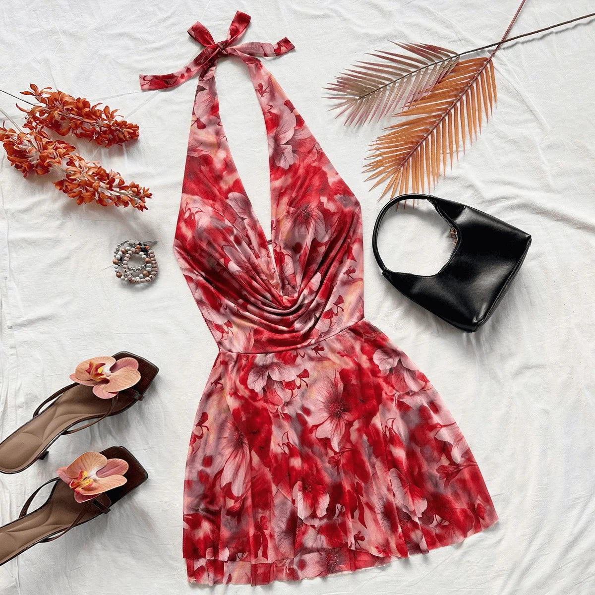 2026 French Printed Summer Dress – Short, Slimming Vacation Style