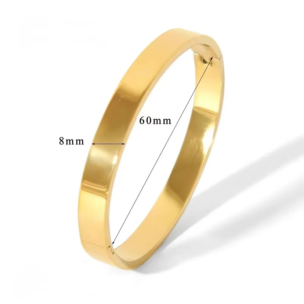 Oval Smooth Stainless Steel Bangle. 18k Gold Color Charm Jewelry Gifts Wholesale