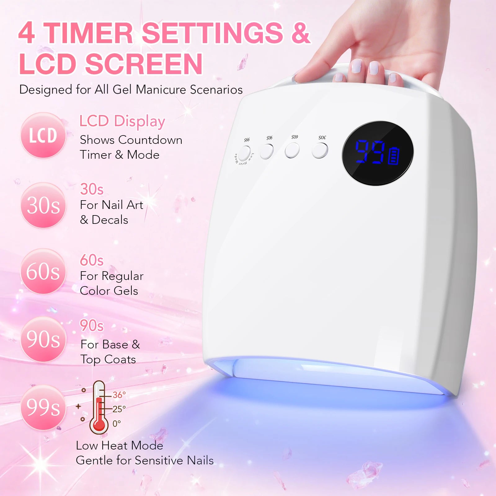 DianaBeauty UV LED Nail Lamp – Rechargeable, Cordless, 4 Timer Modes, 7500mAh Battery