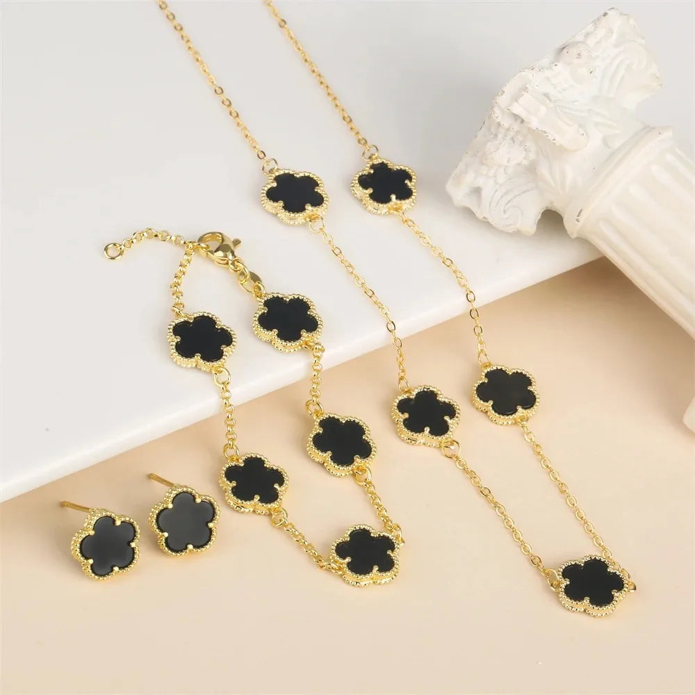 Five-Leaf Flower Jewelry Set – Bracelet & Necklace for Women