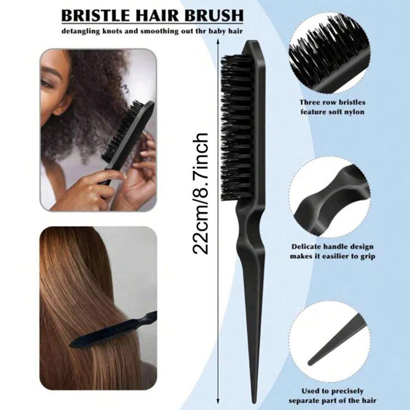 Boar Bristle Hair Brush – Slick Back, Ponytail & Bun, Edge Control, Backcombing & Teasing
